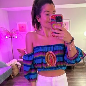 Women’s Cropped 3/4 Sleeved Top W/ Virgin Mary Medium